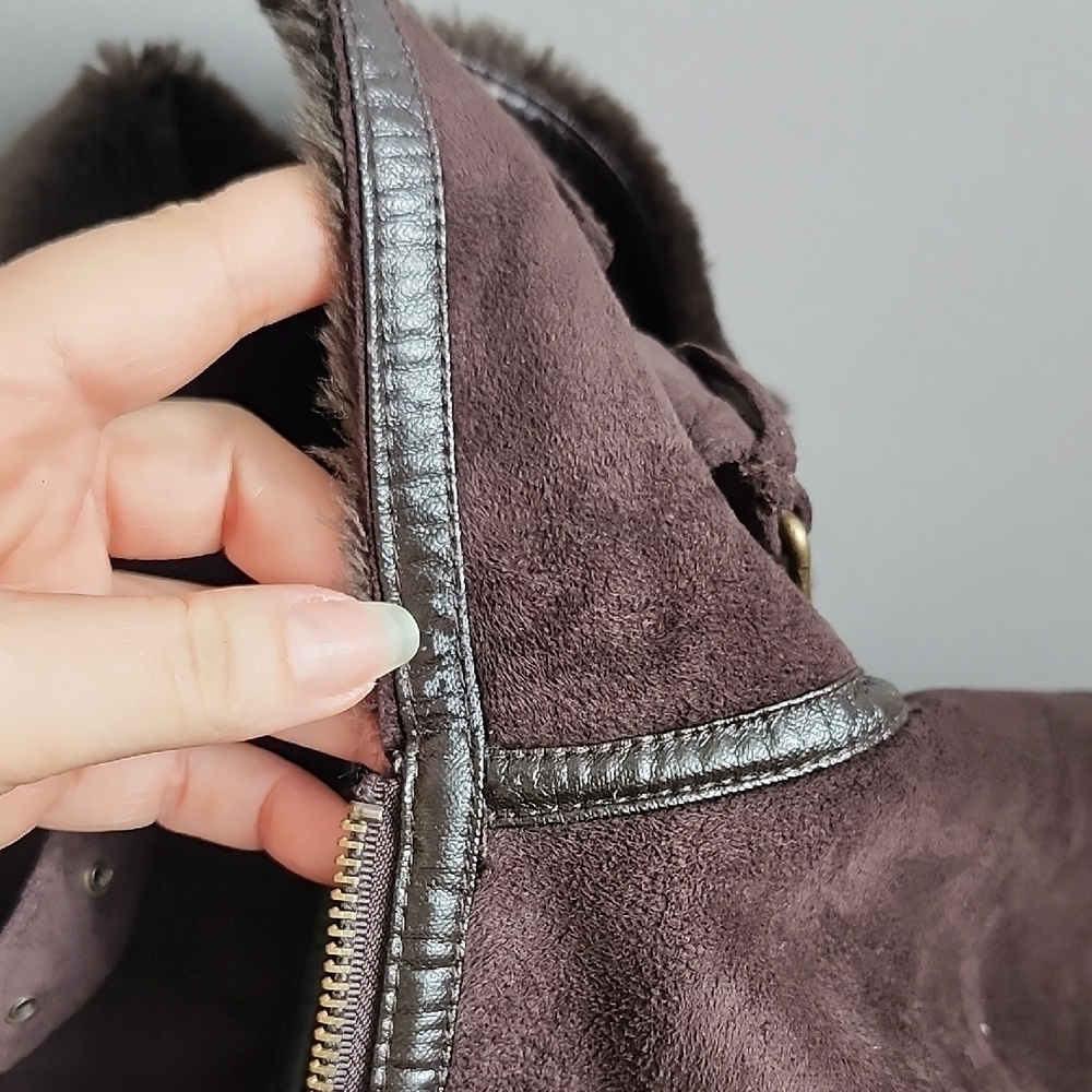 VINTAGE BALMAIN brown faux suede faux leather long coat - Picture 15 of 15